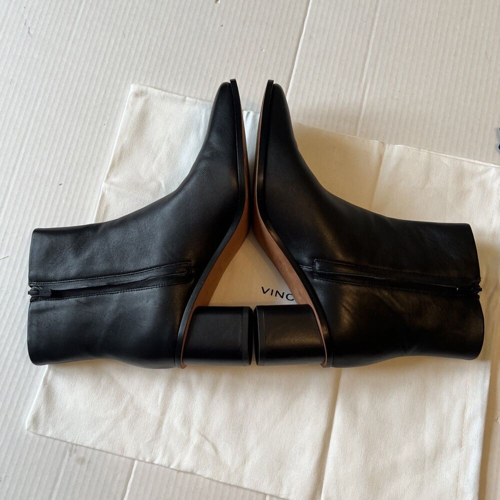 VINCE Vero Cuoio Sz 9.5 Leather Women's Ankle Heel Boots Zipper Black EXCELLENT - Picture 4 of 11